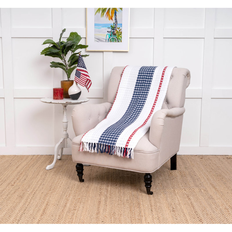 Red Blue Striped Waffle Throw Blanket