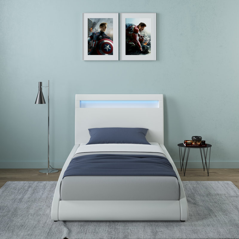 Alamae Upholstered LED Bed, White, Single - 90 x 190 cm
