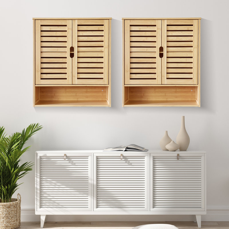 Bamboo Wall Cabinet With Adjustable Shelf, Medicine Cabinet For Bathroom Living Room