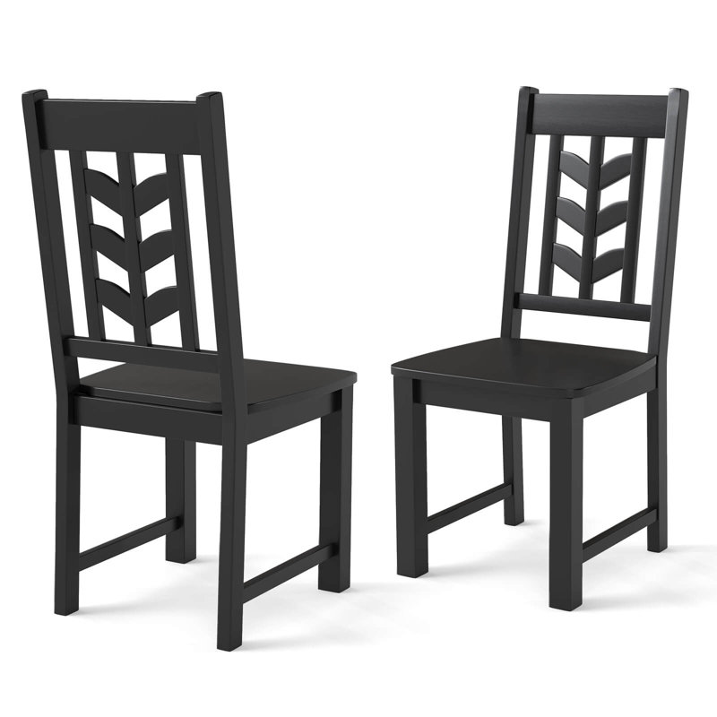 Dining Chair Set Of 4 With Rubber Wood Frame & Leaf-shape High Back For Kitchen, Black, 2