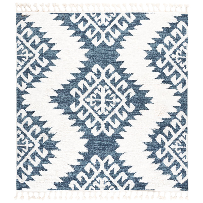 Tapis Ikat Imraan, Blue/Ivory, Carré 6 pi 7 po