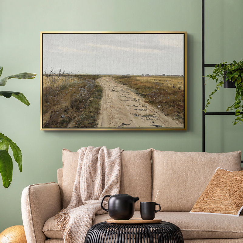 Paysage rétro - IL - Toile tendue avec châssis, Toile avec cadre flottant or, H 17 po x l 25 po x P 2 po