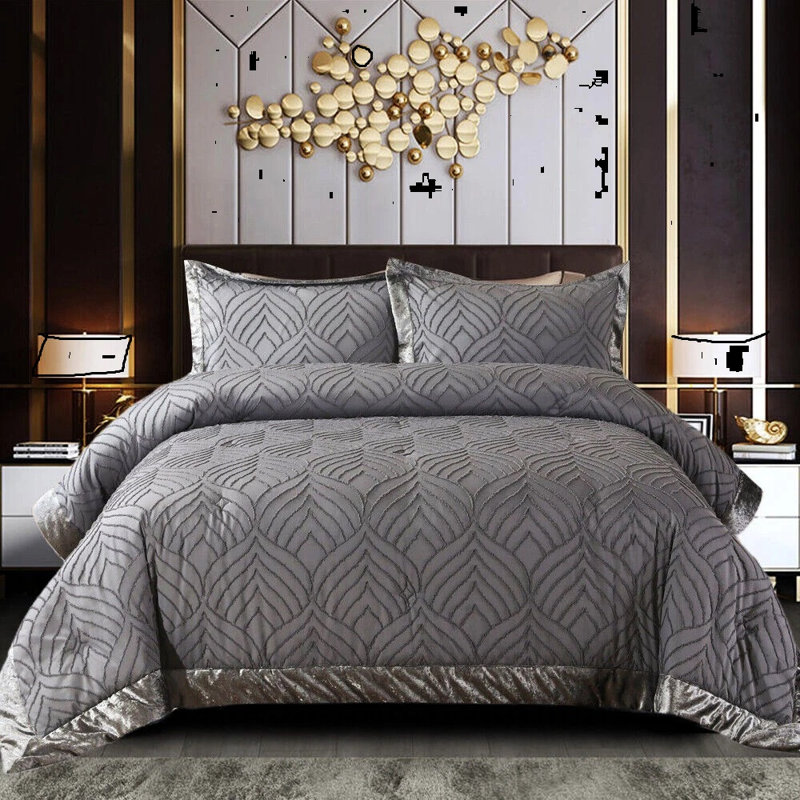 Polyester Bedspread with Pillow Shams, Grey, Double Bedspread + 2 Standard Shams