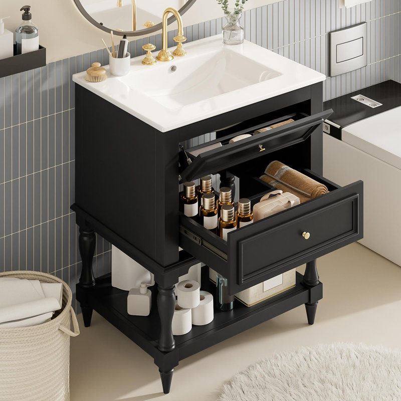 24" bathroom vanity with ceramic sink, Black