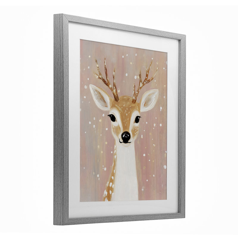 «Blush Pink Deer» avec impression de flocons de neige sous verre, design par The Prints Vibe, 16 x 13