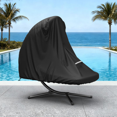 Patio Hanging Chaise Lounge Cover,73 Inch Heavy Duty 600D Waterproof Outdoor Curved Steel Hammock Chaise Lounger Chair Swing Cover with Handle,Black