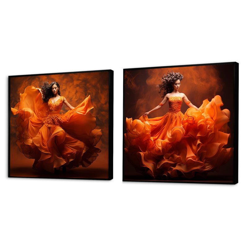 Flammes flamenco Dance - Ensemble de 2 collants Dance Square, Cadre flottant noir, H 16 po x l 33 po