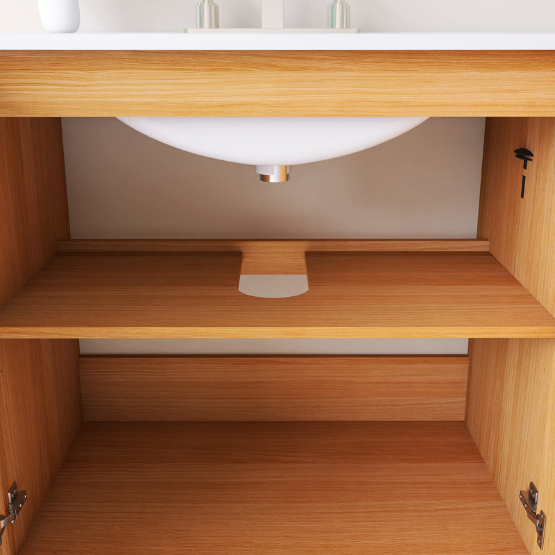 30" Freestanding Bathroom Vanity With White Ceramic Sink And U-Shaped Adjustable Shelf