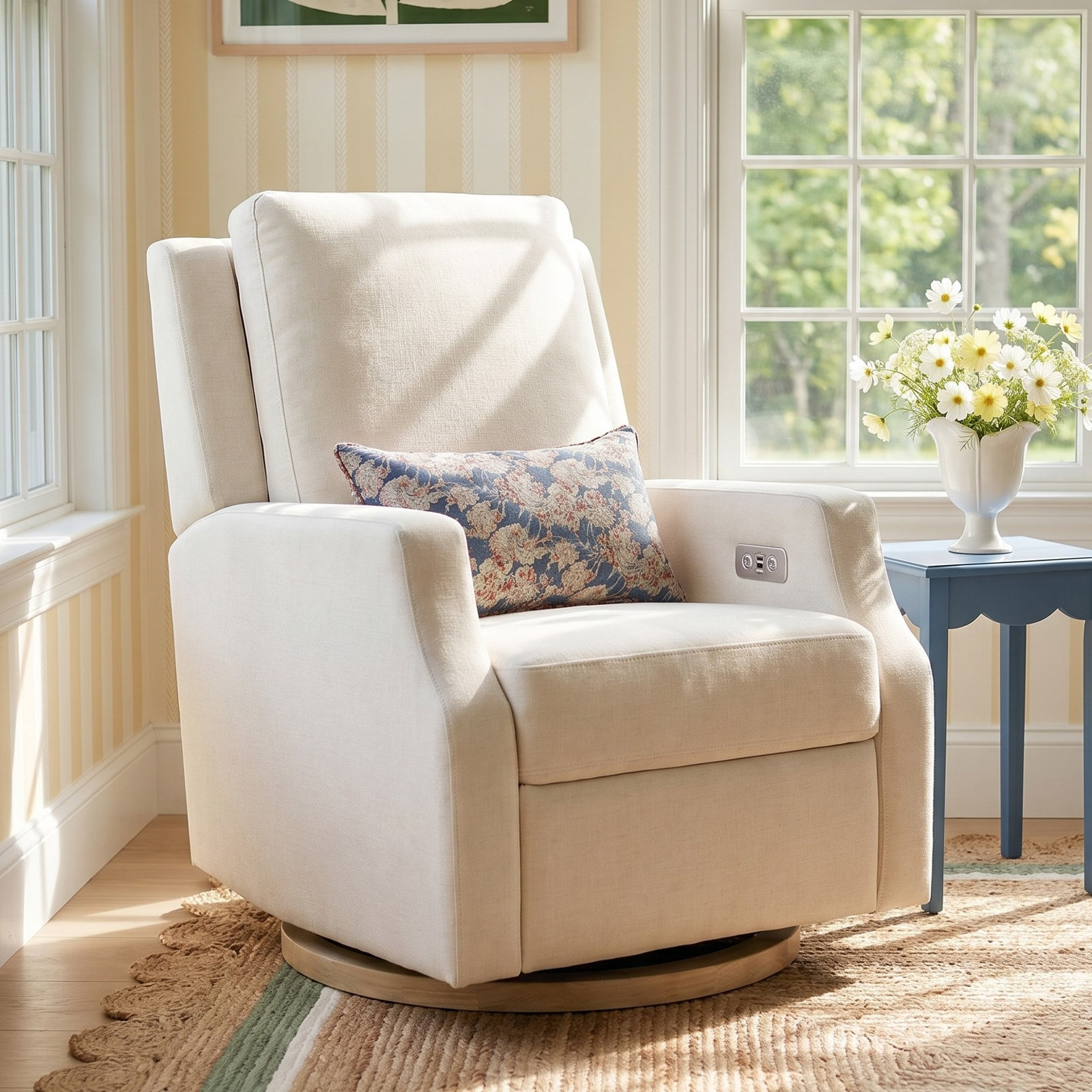 Crewe Swivel Glider, Cream Polyester