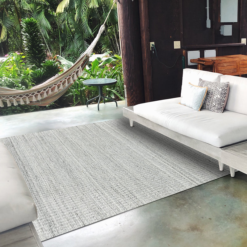 Tapis rayé argenté tissé à la main Charlotin, Rectangle 8 pi x 10 pi