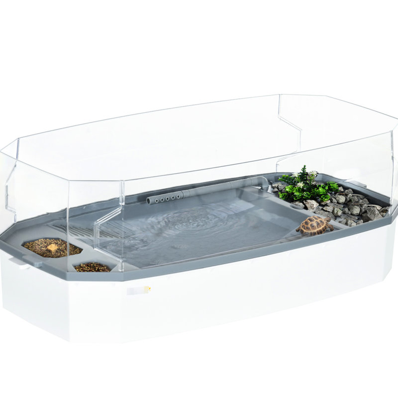 Turtle Habitat - Pompe à eau, zone de plongée, 24,5 po x 12,05 po 9 zones multifonctionnelles avec couche filtrante, L 24,5 po x l 12,05 po H