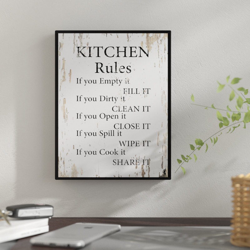 «Kitchen Rules» - Reproduction d'art textuel sur toile encadrée, H 17 po x l 13 po x P 1,13 po