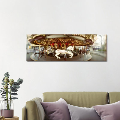 Carousel Horses in an Amusement Park, Seattle Center, Queen Anne Hill, Seattle, Washington State, USA 1 Piece Wrapped Canvas Panoramic Wall Art