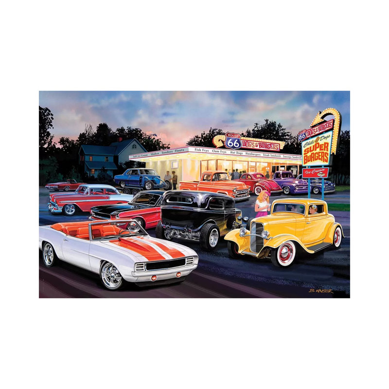 Hot Rod Drive-in II by Bruce Kaiser - Painting on Canvas, Wrapped Canvas, 20.32 cm H x 30.48 cm W