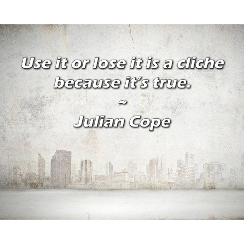 Citation artistique: «Utilisez-le ou perdez-le, c'est un cliché, car c'est vrai.» Toile tendue par Julian Cope