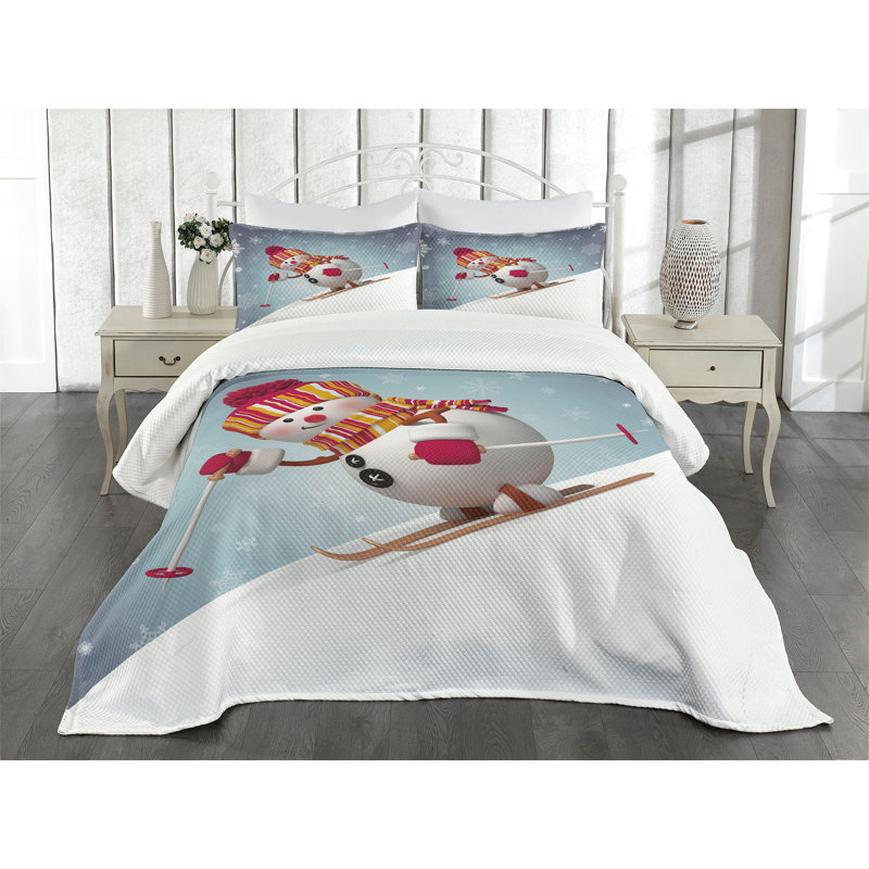 White Queen Snowman Skiing Polyester Bedspread Set