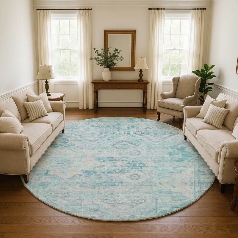 Tapis de qualité supérieure lavable à la machine Varasteh AMF1664 Global, Rond 8 pi