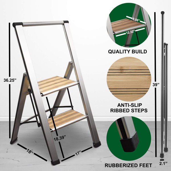 Generic Sorfey Aluminum Folding 2 Step Modern Ladder, Anti Slip, Sturdy,  Lightweight and 2 Slim Design, Very Easy to Store, Heavy