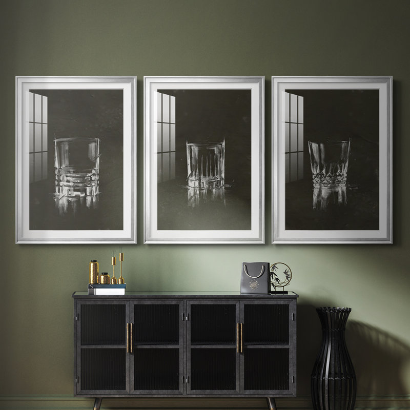 Crystal Barware V - Impression sur mesure encadrée de qualité supérieure - 3 pièces, Argent argent, H 19 po x l 27 po