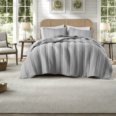 Soft Gray Bedding Sets, 3-piece Full/queen Quilt With Antimicrobial Polyester Filling