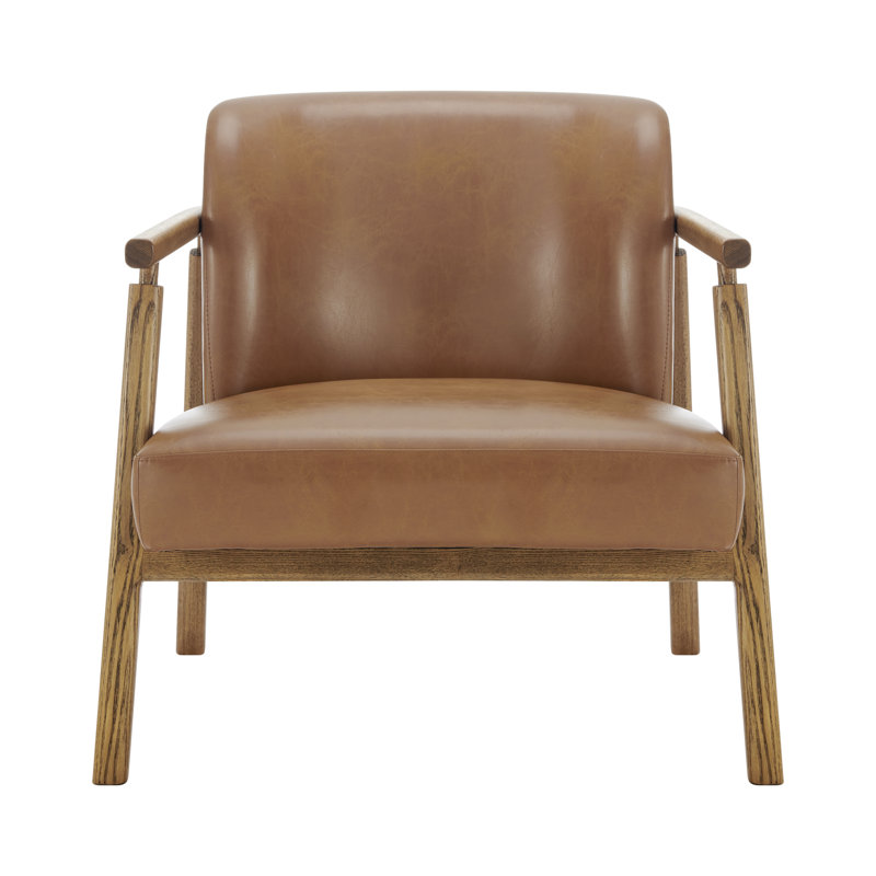 Nayiri Upholstered Accent Armchair, Brown Faux Leather