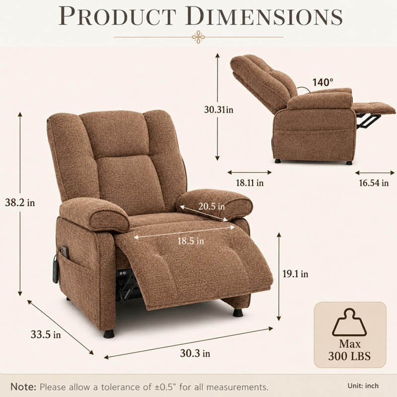 Fauteuil inclinable électrique, ajustement de 90 ° à 160 ° avec télécommande, brun, Brun