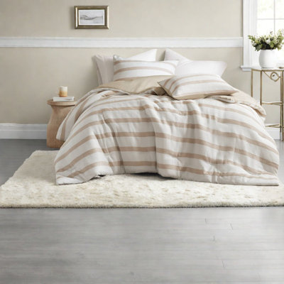 Ensemble de literie 3 pièces de qualité supérieure, rayures en polyester teint en fil, conception minimaliste moderne pour un confort toutes saisons