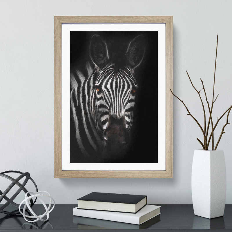 Zebra in the Shadows in Abstract - Picture Frame Graphic Art Print, 87cm H x 62cm W x 2cm D, Oak Framed