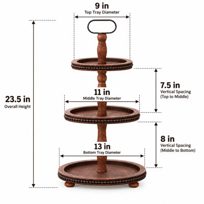 24" 3-Tier Wooden Decorative Tray Stand with Round Farmhouse Shelves