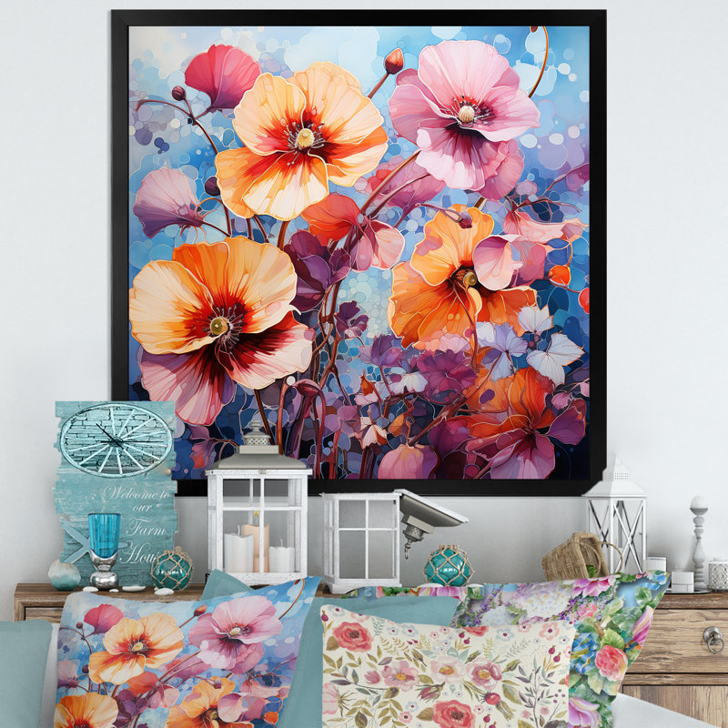 Vibrant Pansy Medley I, Cadre simple noir, H 30 po x l 30 po x P 1 po