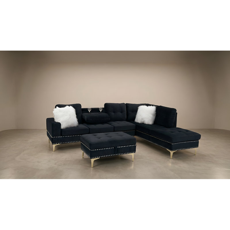 Canapé modulaire et repose-pieds Joys, Noir