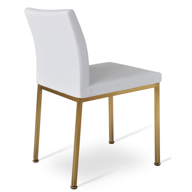 Aria Metal Adjuster Side Chair, Brass, White Faux Leather
