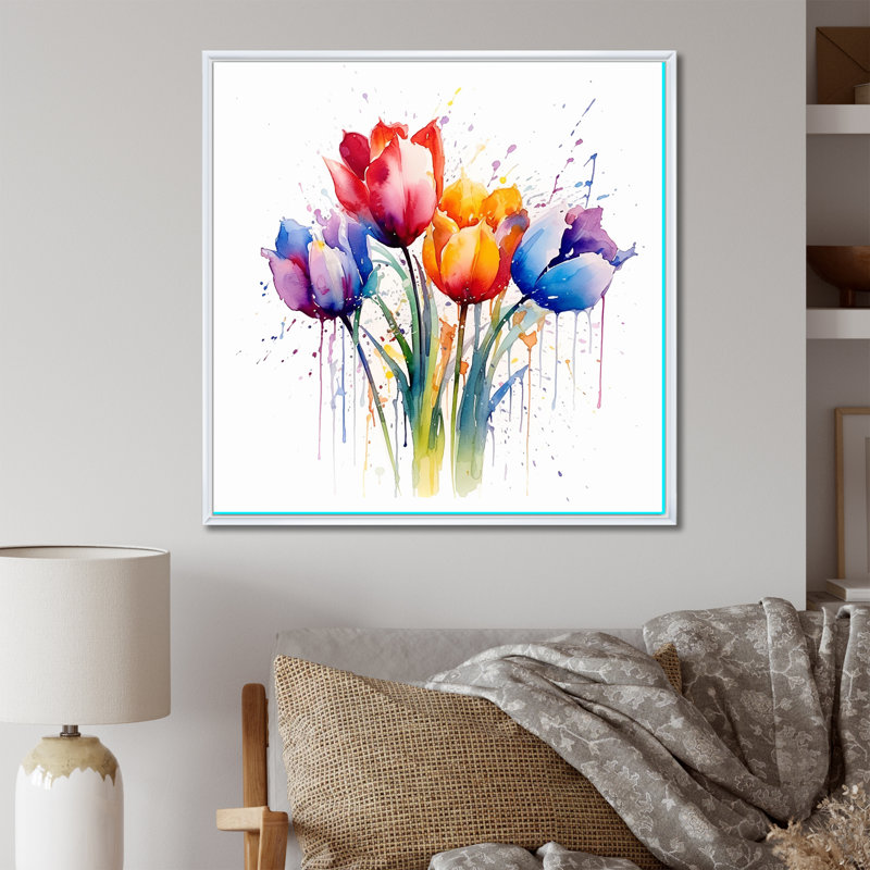 Herald - tulipes, art mural, H 24 po x l 24 po, Cadre flottant blanc