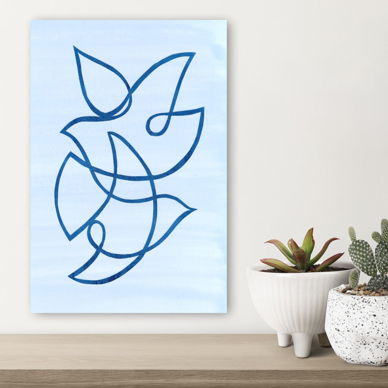 Flowing Blue Birds Abstract Elegant Minimalist Bird Nature Wall Art Print 1 Piece Wrapped Canvas Wall Art