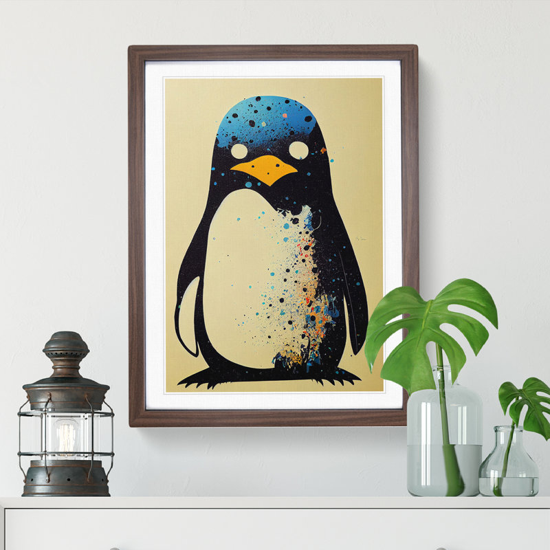 Penguin Graffiti No.6 - Print, 46cm H x 34cm W, Walnut Picture Frame, White