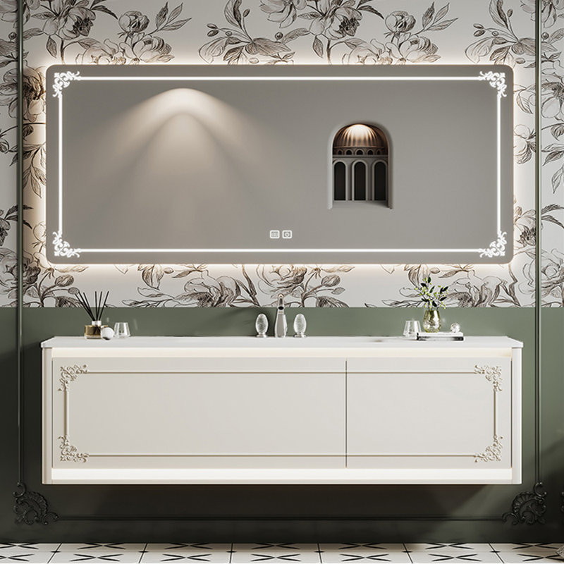 Armoire de salle de bain style rétro français, H 19,69 po x l 59,06 po x P 21,65 po, Blanc cassé