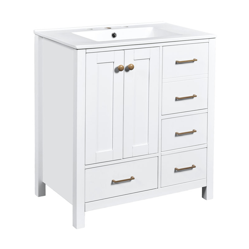Meuble-lavabo 30 po avec lavabo en céramique et 4 tiroirs en bois massif