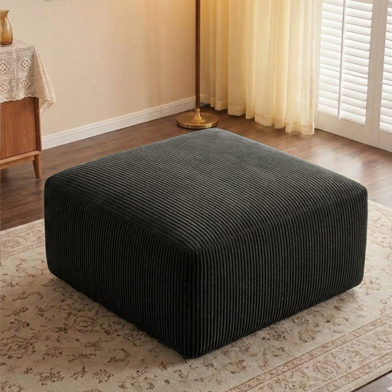 40"W Square Corduroy Compression Ottoman For Sectional Modular Sofa, Black