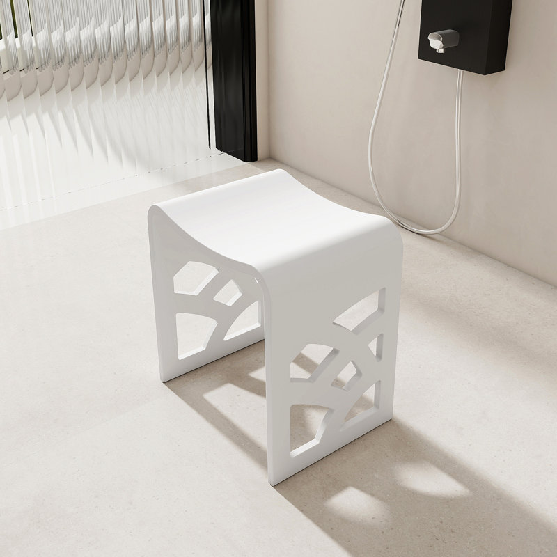 15.7'' Solid Surface Shower Bench Stool With Decorative Cutouts
