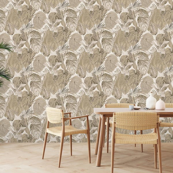 Flourish 10m x 53cm Glitter Wallpaper Roll, Beige