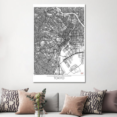 Tokyo Minimal Urban Blueprint Map by Hubert Roguski - Wrapped Canvas Print