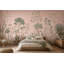 Papier peint botanique pastel, rosé, fond rose, feuillage vert sauge, décoration murale amovible-129447136-129447135