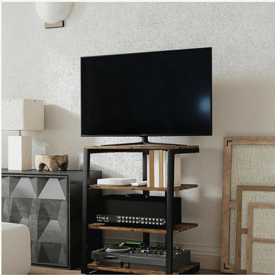 Meuble télé de 28 po, tablettes réglables et supports d'extension pour meuble télé, petit meuble télé brun de style simple avec espace de rangement