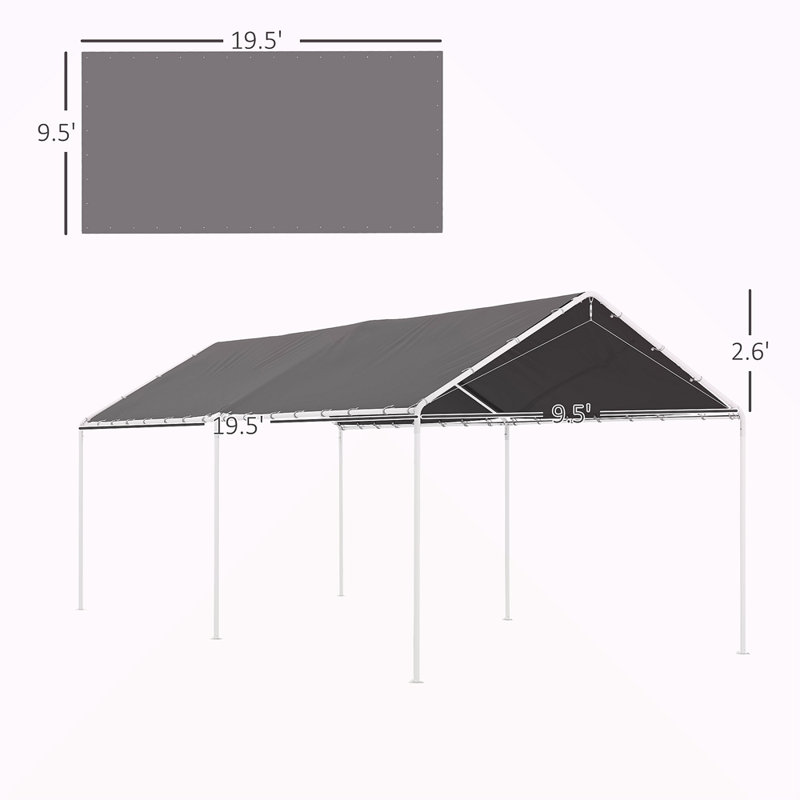 Tente de voiture avec cordes élastiques, toit de carport, housse de remplacement pour auvent résistant aux rayons UV, Gris