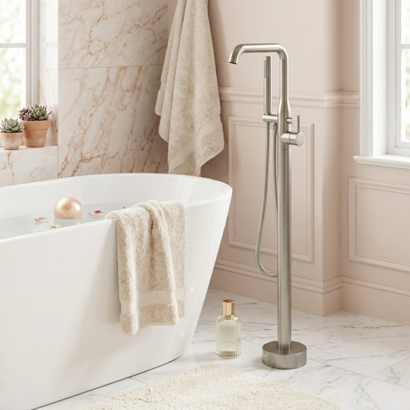 Single Handle Floor Mounted Tub Faucet, Brushed Nickel