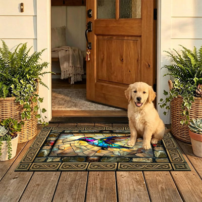  Tapis d'entrée antidérapant pour l'extérieur, 24 po x 36 po, colibri mosaïque