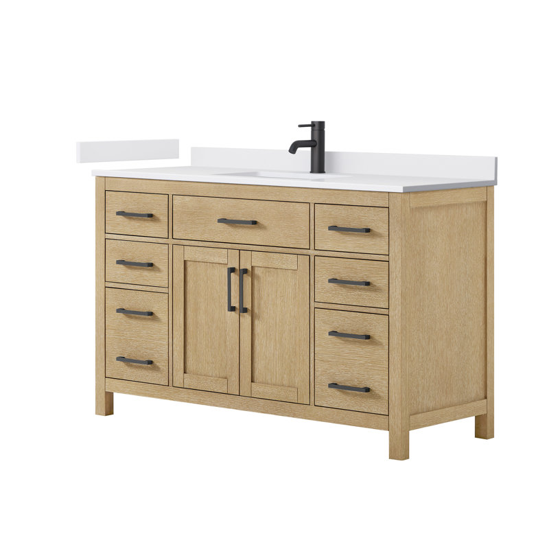 Beckett 54" Freestanding Single Bathroom Vanity with Cultured Marble Top, White Cultured Marble, Dark Walnut, Matte Black