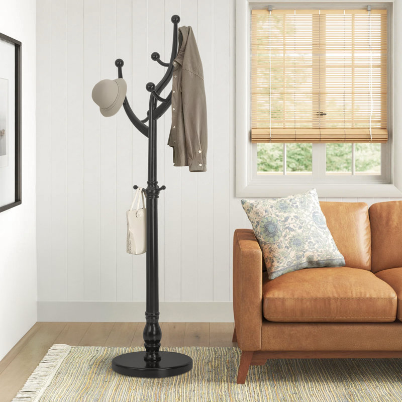 Ameeta 8-Hook Solid Wood Coat Rack, Black
