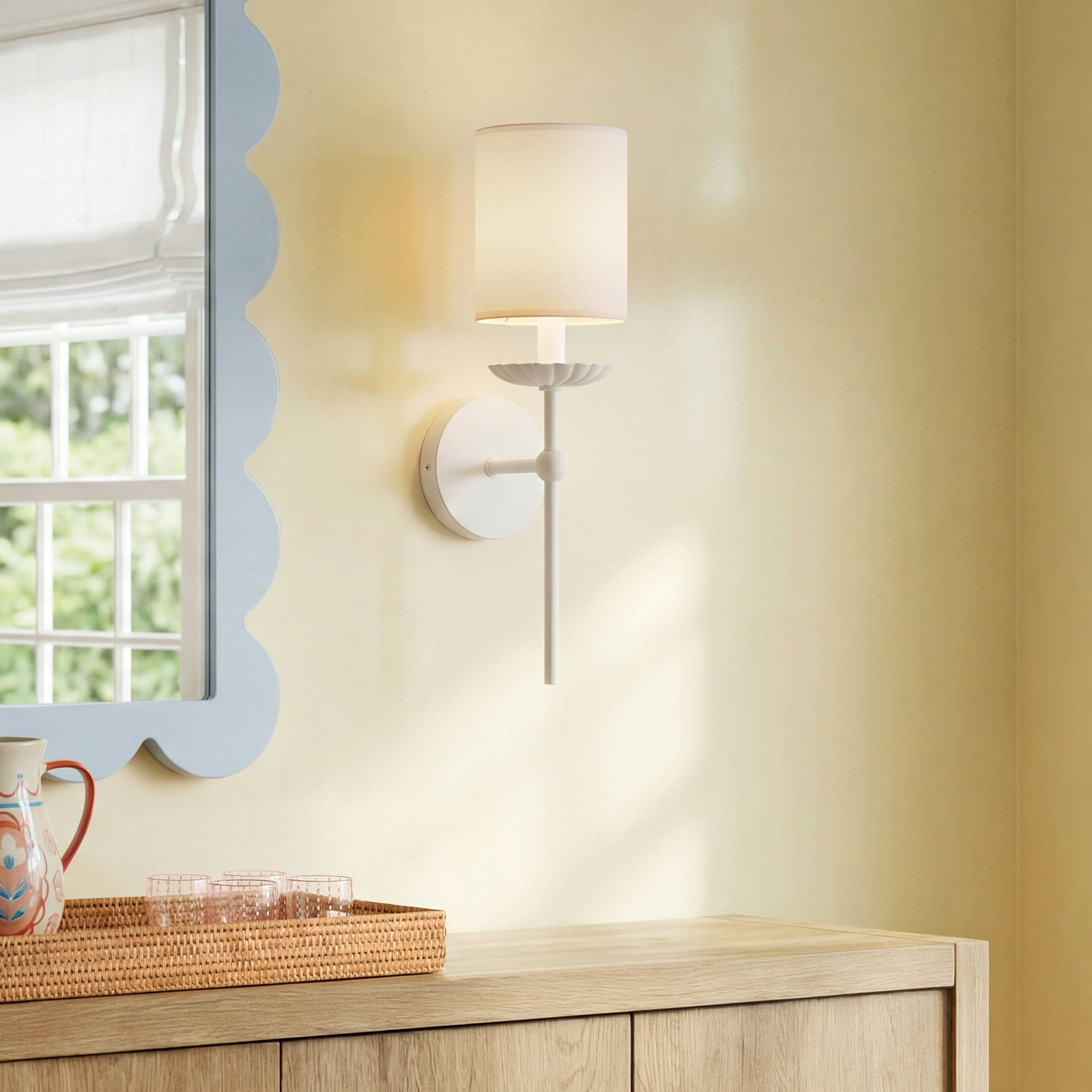 Olivette Single Light Dimmable Wall Sconces, White, White