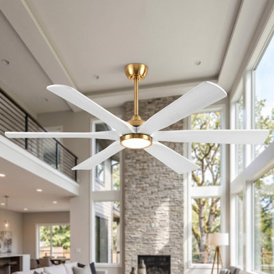 Ventilateur de plafond moderne en bois massif 60/72 pouces à 6 pales avec lumière et télécommande, grand ventilateur de plafond à débit d'air élevé, moteur à courant continu réversible silencieux, ventilateur intérieur pour le garage de la véranda